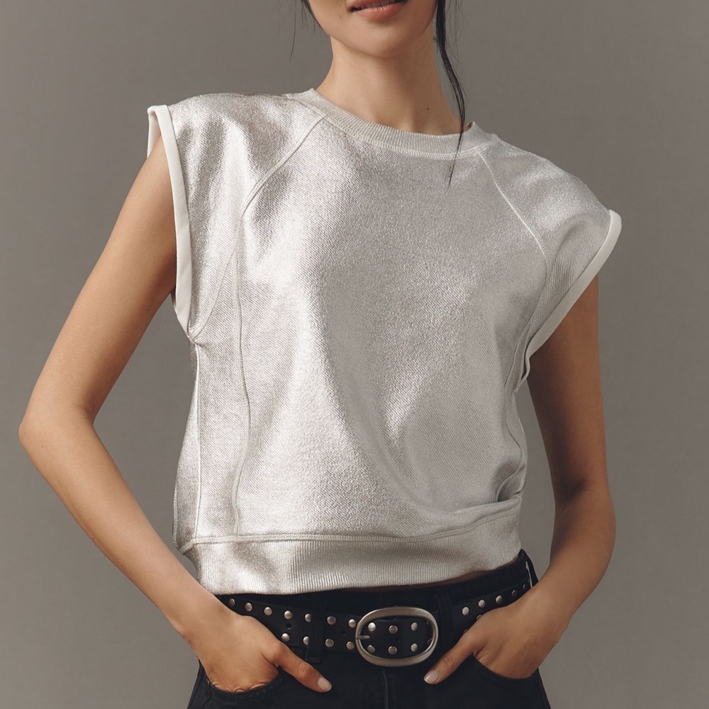 NWT Pilcro Metallic Silver Muscle Tee